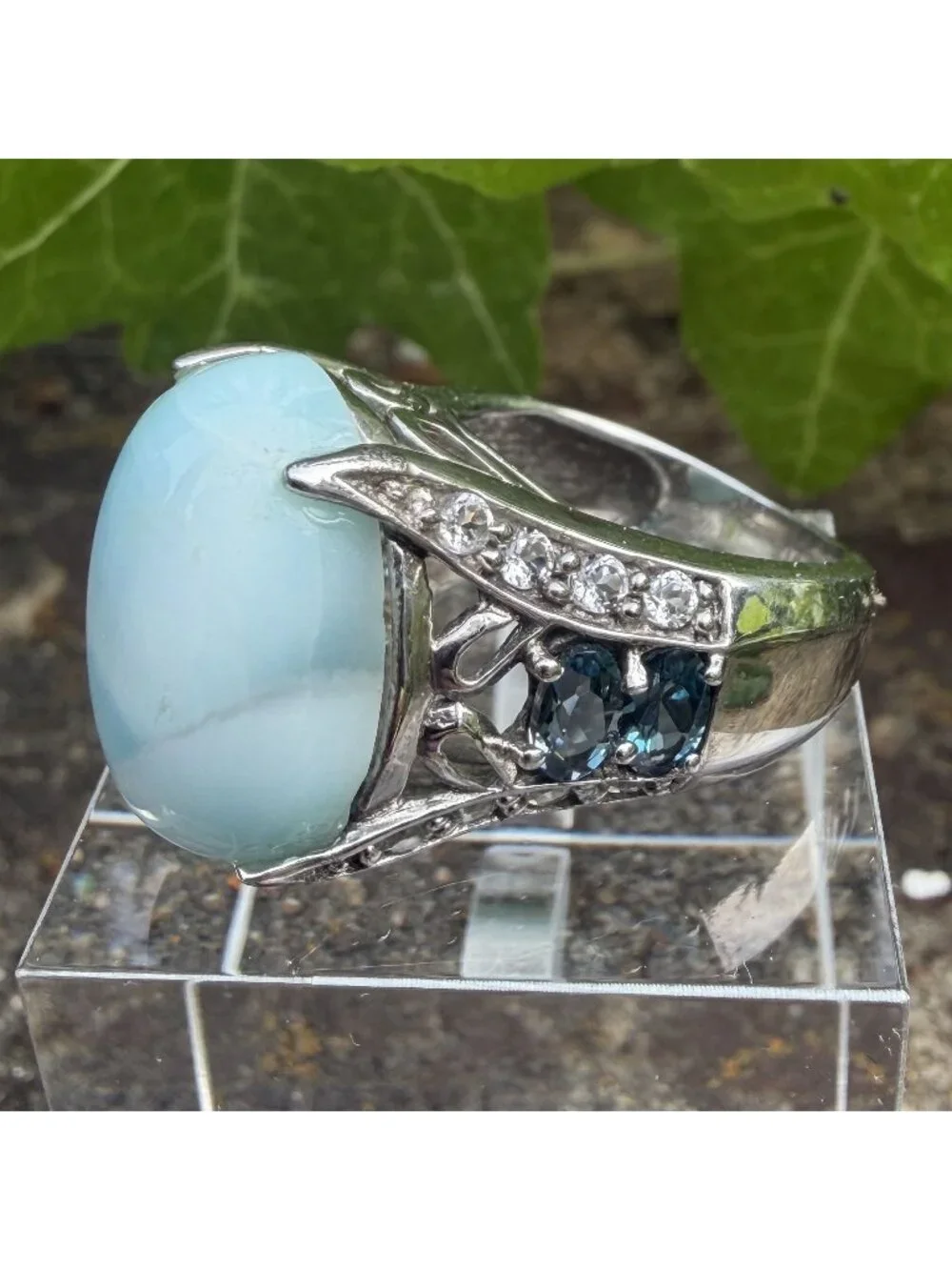 Larimar Blue Spinel Ring Sterling Silver SZ 5 Rare Dominican Gem Coastal Artisan